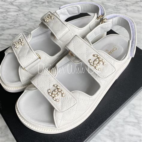 chanel rubber sole slides gold white leather|chanel suede sandals.